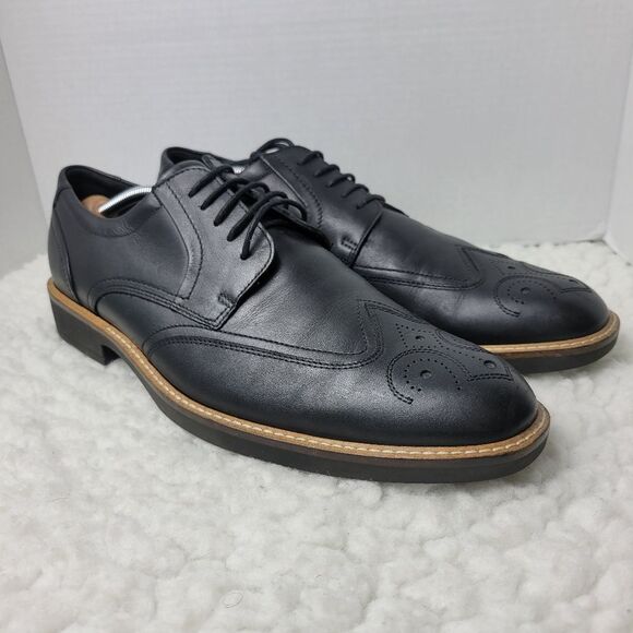 Ecco Biarritz Men's Lace up Dress Shoes Size 12 Black leather Brogue Derby - Picture 1 of 10